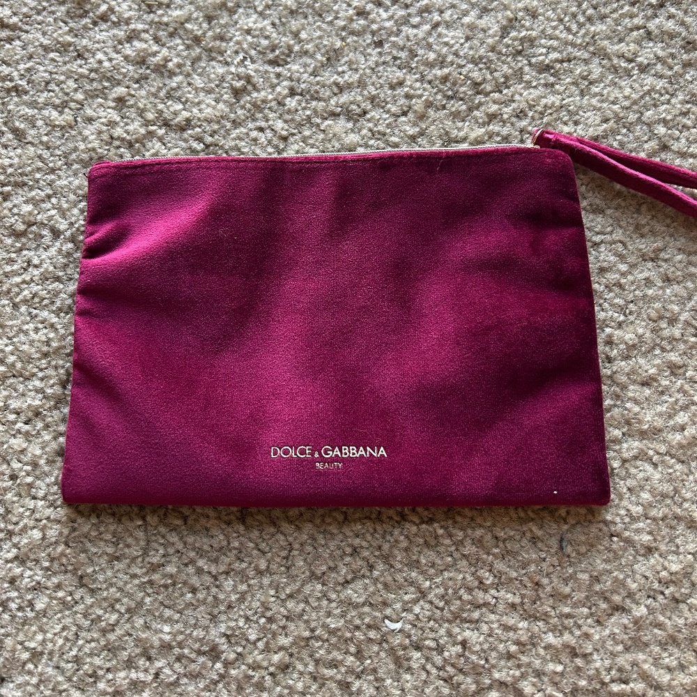 Dolce & Gabbana D&G Beauty Burgundy Velvet Cosmetic Wristlet Pouch